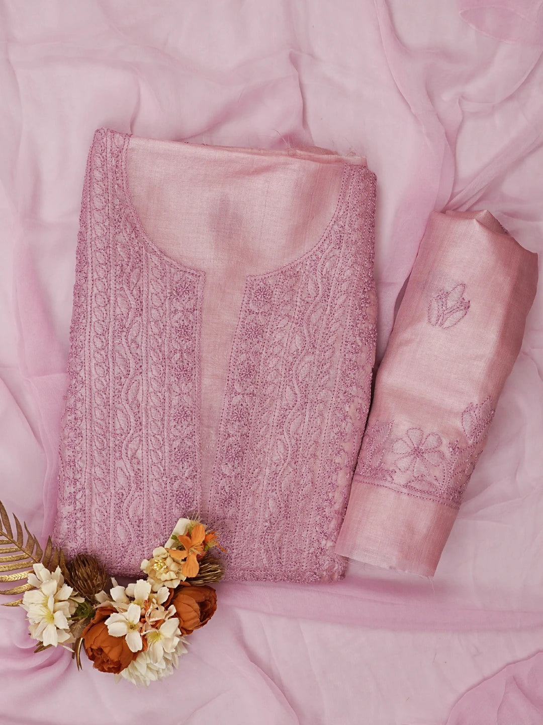 Ada Hand Embroidered Lavender Silk Lucknowi Chikankari Unstitched Suit Piece 01A702979