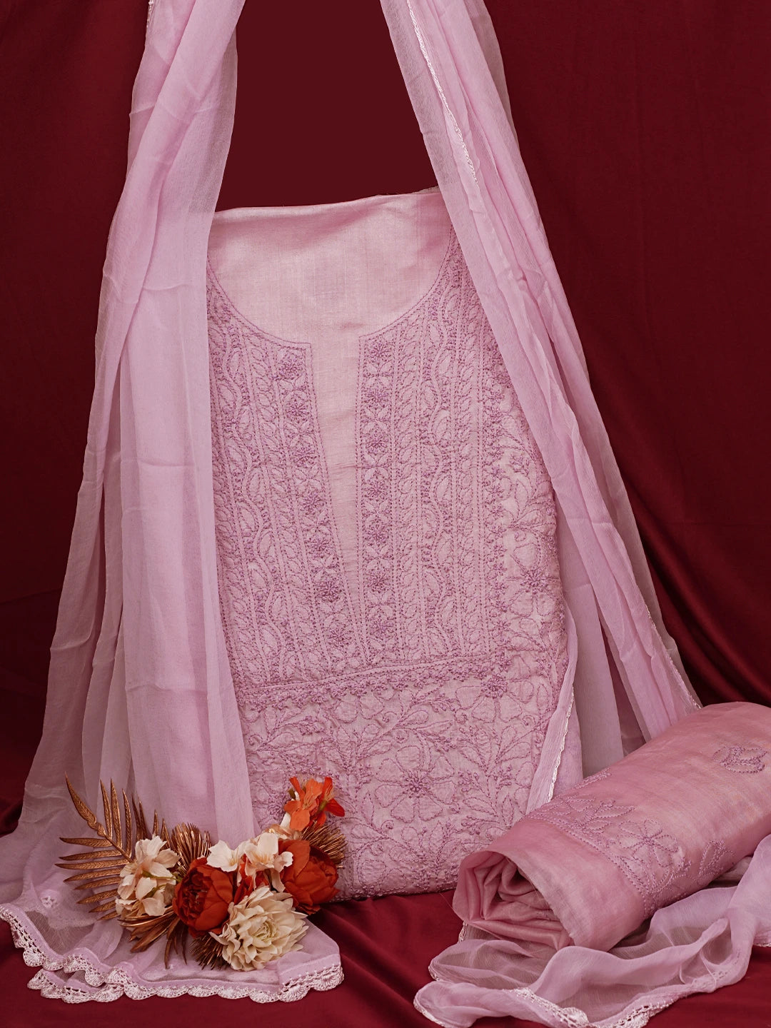 Ada Hand Embroidered Lavender Silk Lucknowi Chikankari Unstitched Suit Piece 01A702979