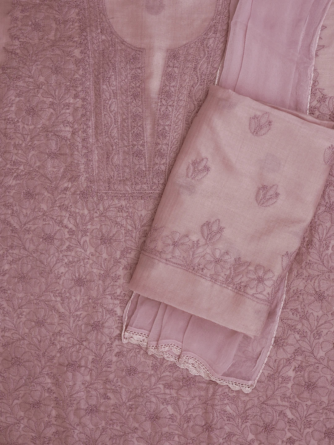 Ada Hand Embroidered Lavender Silk Lucknowi Chikankari Unstitched Suit Piece 01A702979