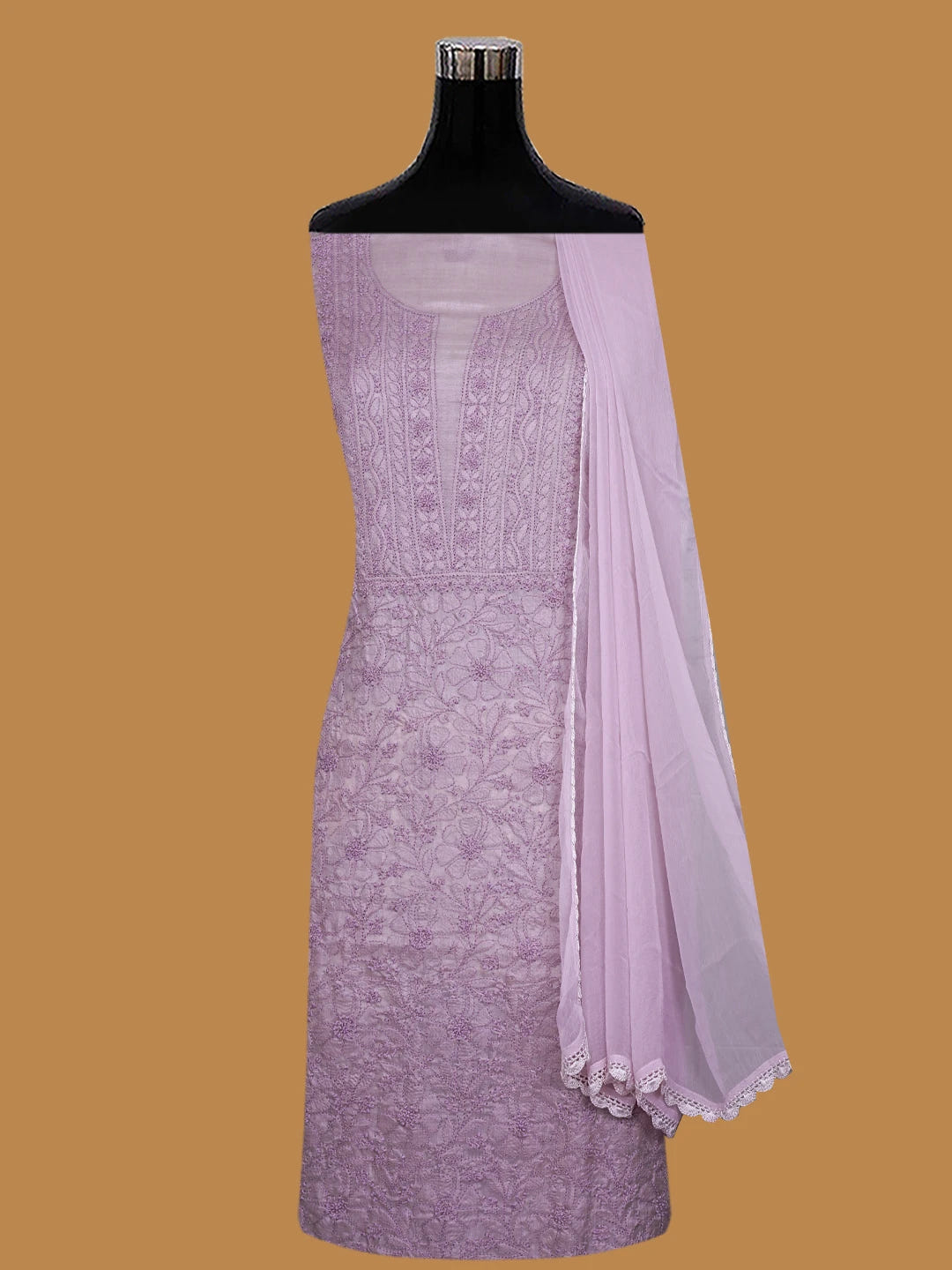 Ada Hand Embroidered Lavender Silk Lucknowi Chikankari Unstitched Suit Piece 01A702979