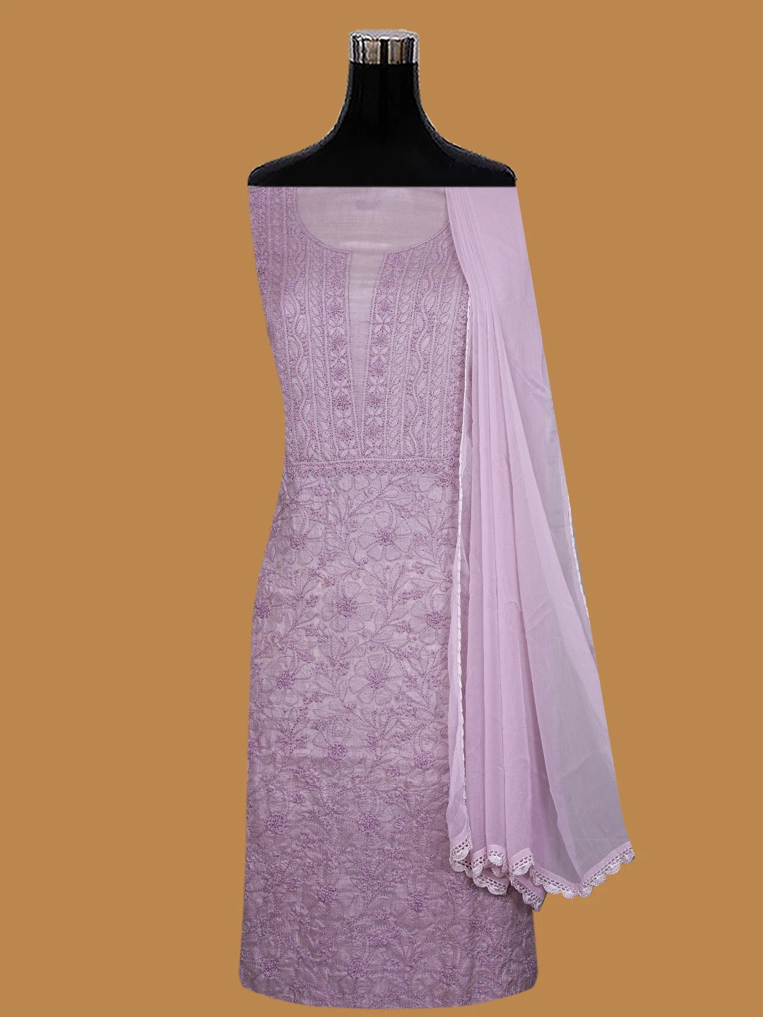 Ada Hand Embroidered Lavender Silk Lucknowi Chikankari Unstitched Suit Piece 01A702979
