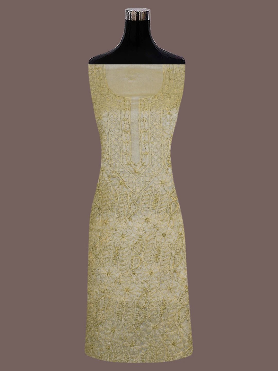 Ada Hand Embroidered Fawn Silk Lucknowi Chikankari Unstitched Suit Piece 01A702984