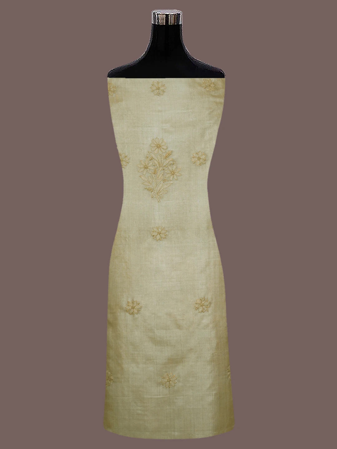 Ada Hand Embroidered Fawn Silk Lucknowi Chikankari Unstitched Suit Piece 01A702984