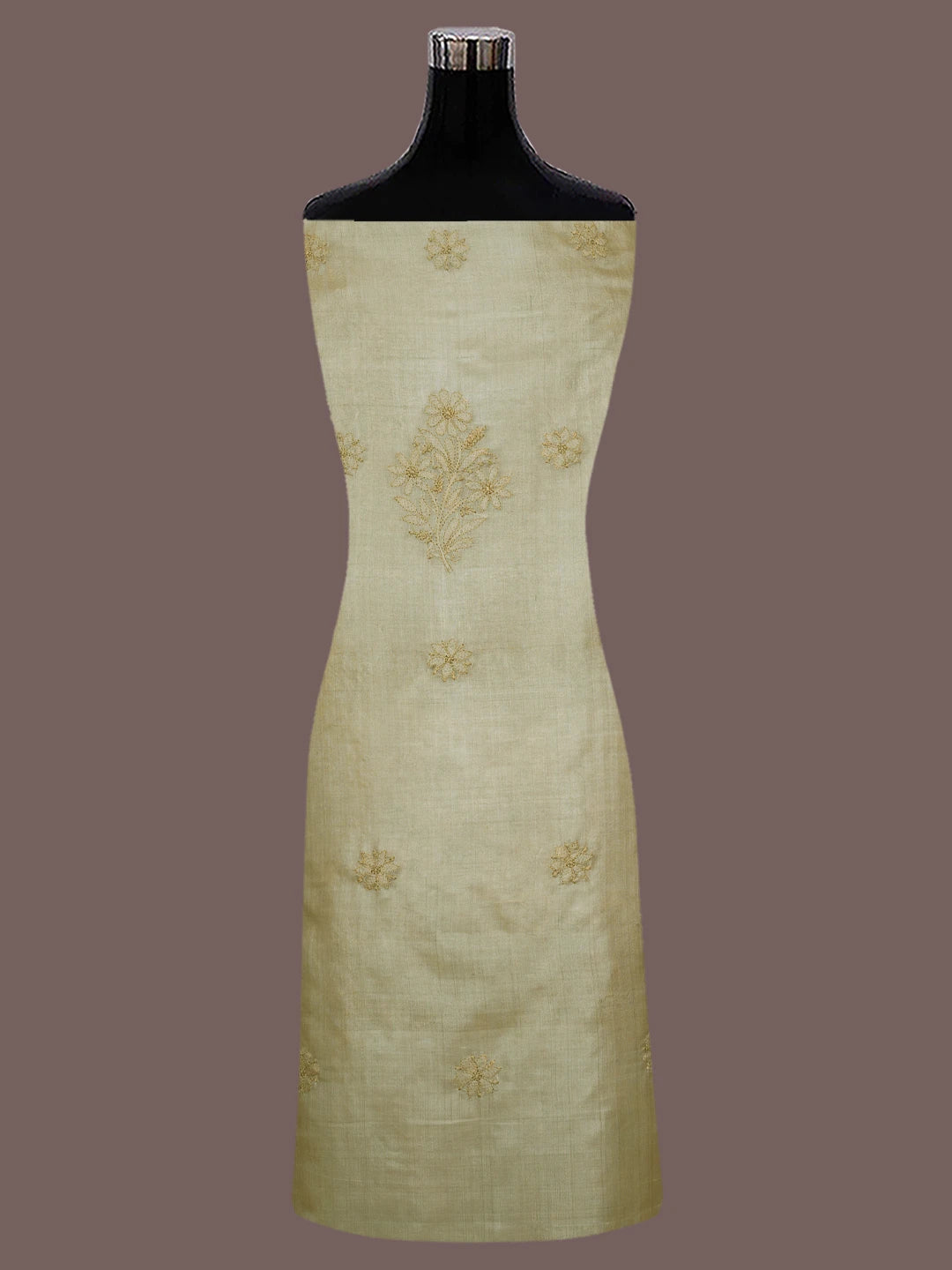 Ada Hand Embroidered Fawn Silk Lucknowi Chikankari Unstitched Suit Piece 01A702984