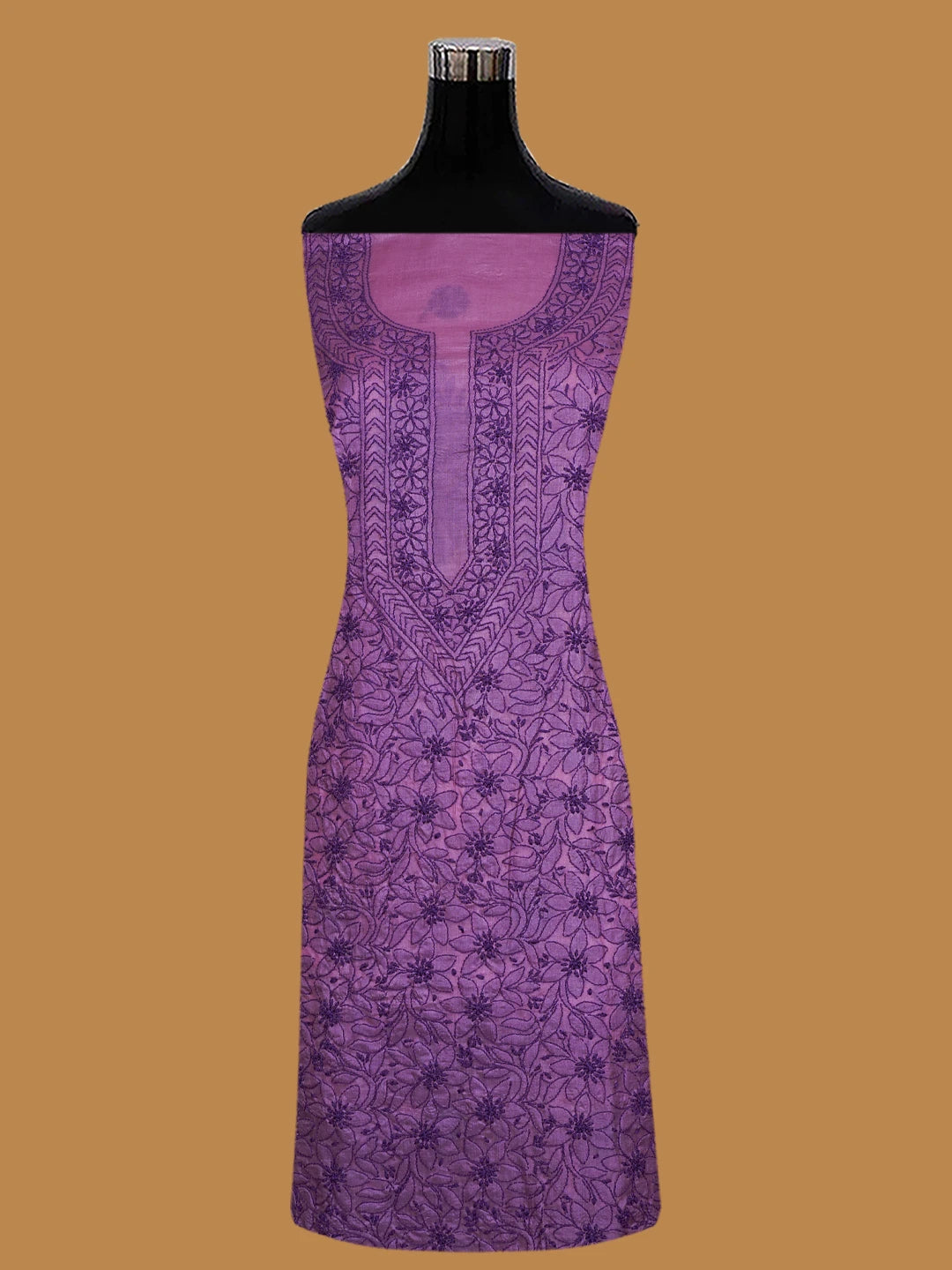 Ada Hand Embroidered Pale Lavender Silk Lucknowi Chikankari Unstitched Suit Piece 01A702976