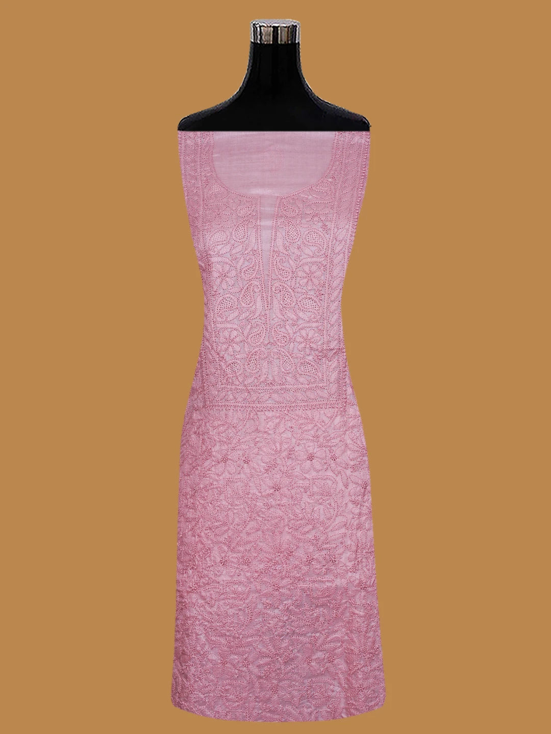 Ada Hand Embroidered Onion Pink Silk Lucknowi Chikankari Unstitched Suit Piece 01A702986