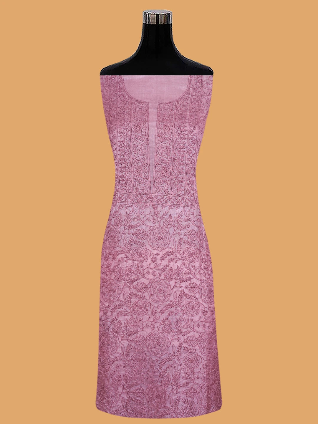 Ada Hand Embroidered Onion Pink Silk Lucknowi Chikankari Unstitched Suit Piece 01A702993