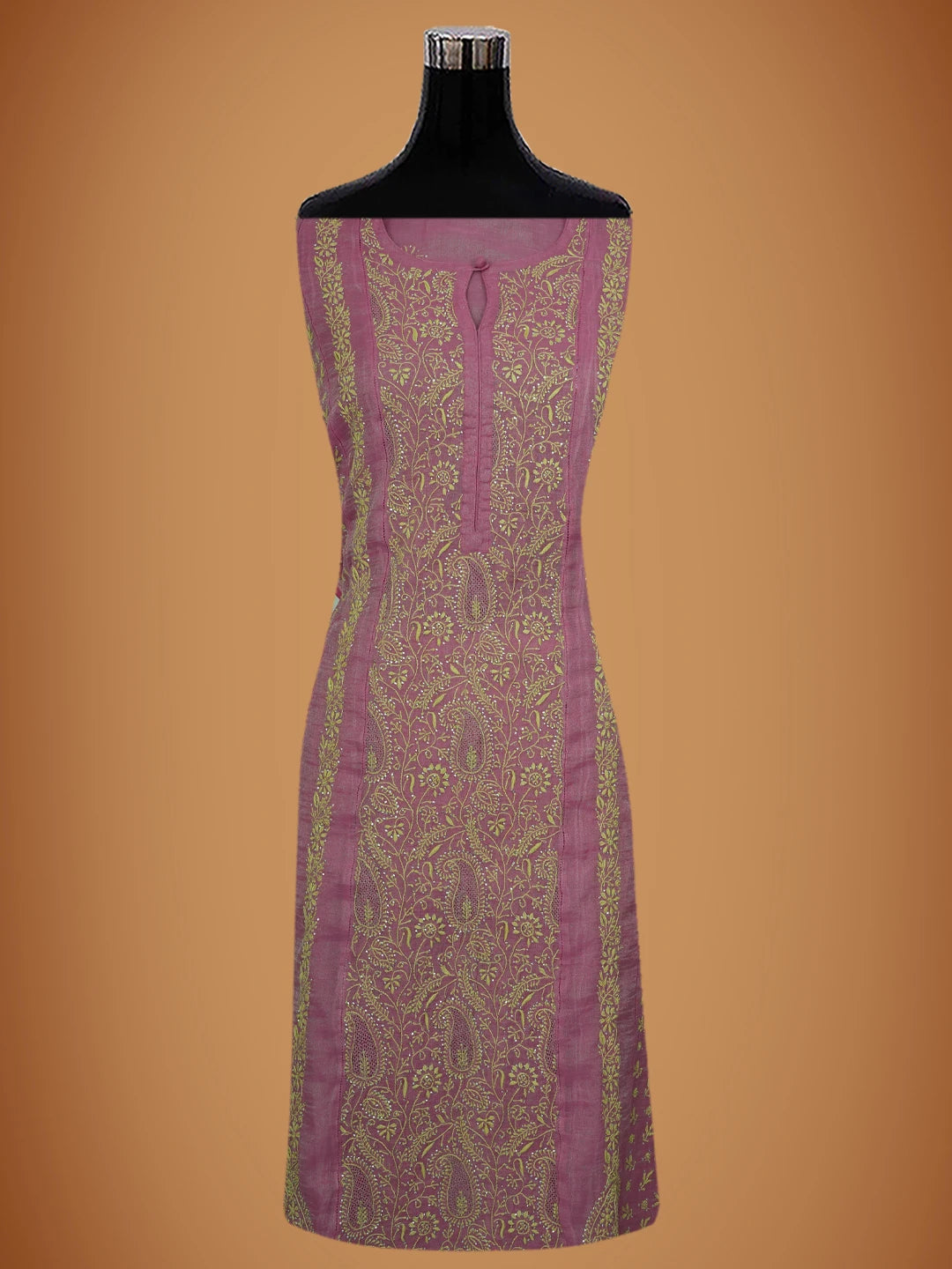 Ada Hand Embroidered Onion Pink Tissue Lucknowi Chikankari Semi-Stitched Kurta Dupatta Set With Mukaish Work 01A702586