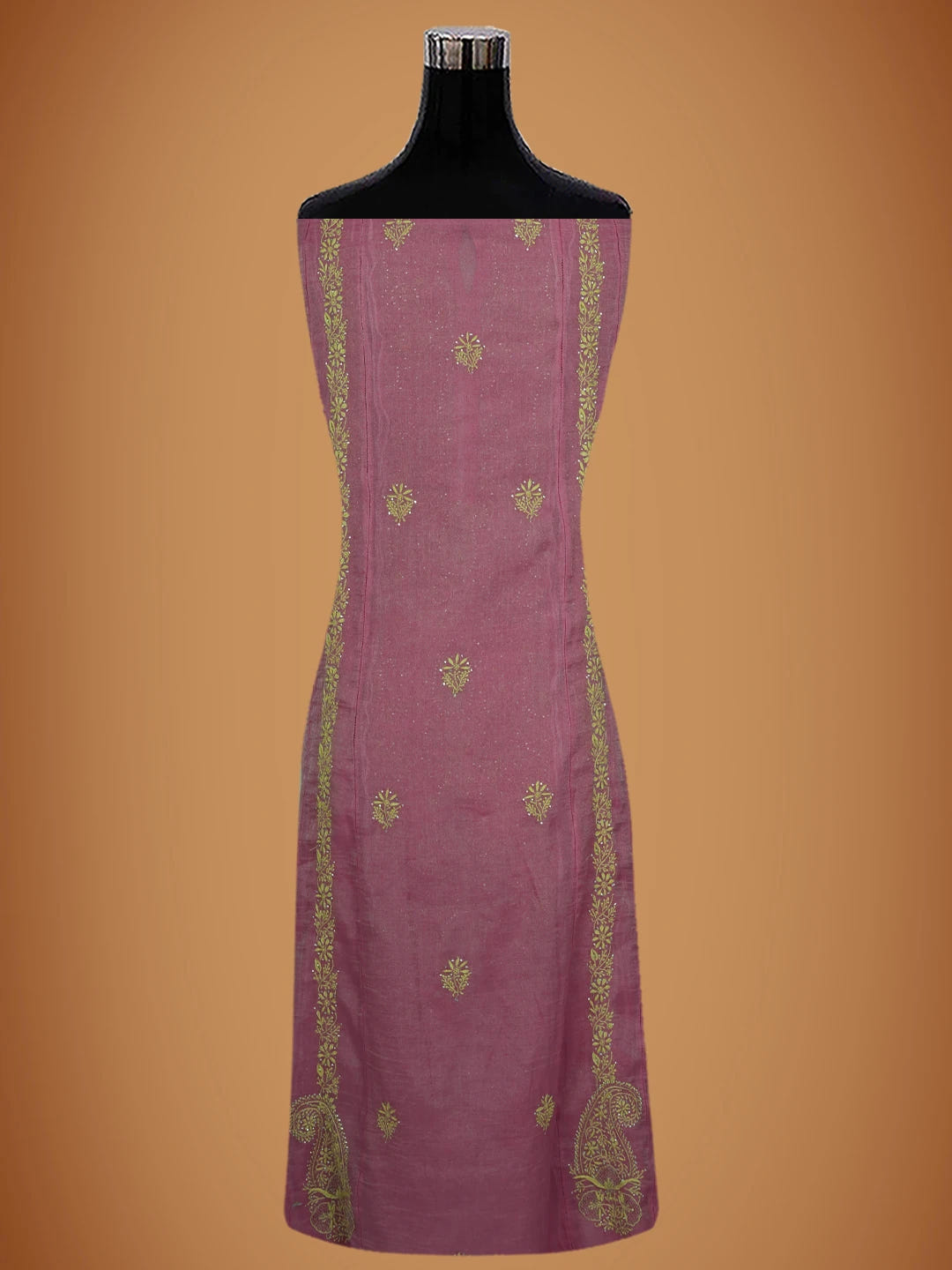 Ada Hand Embroidered Onion Pink Tissue Lucknowi Chikankari Semi-Stitched Kurta Dupatta Set With Mukaish Work 01A702586
