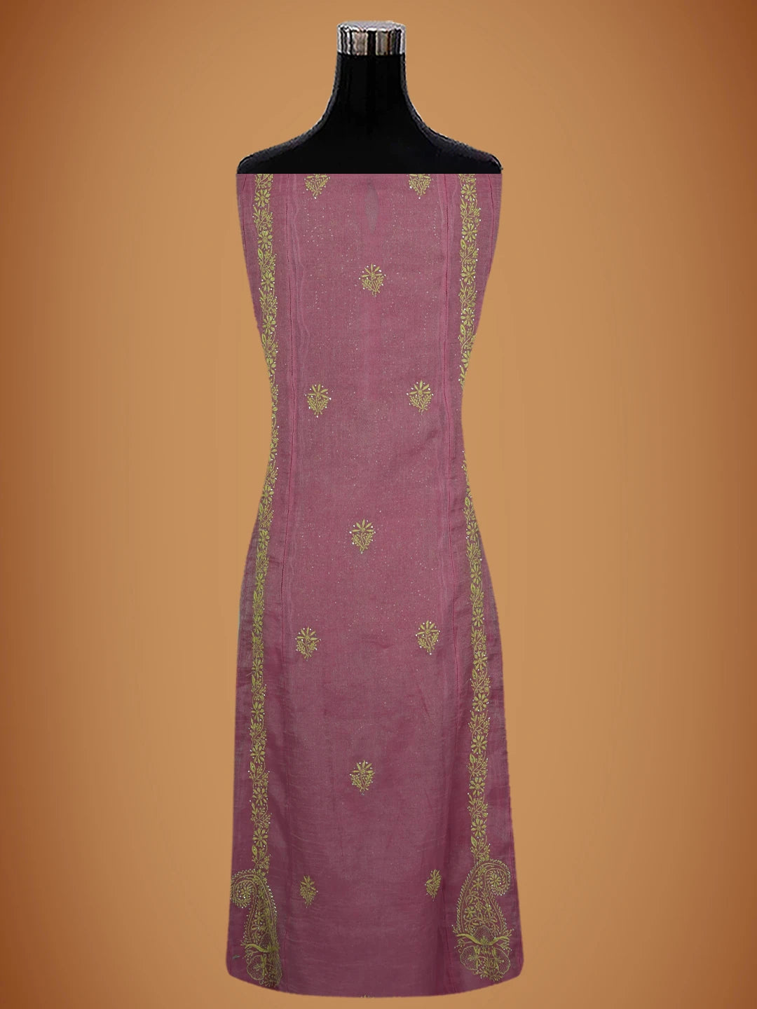 Ada Hand Embroidered Onion Pink Tissue Lucknowi Chikankari Semi-Stitched Kurta Dupatta Set With Mukaish Work 01A702586