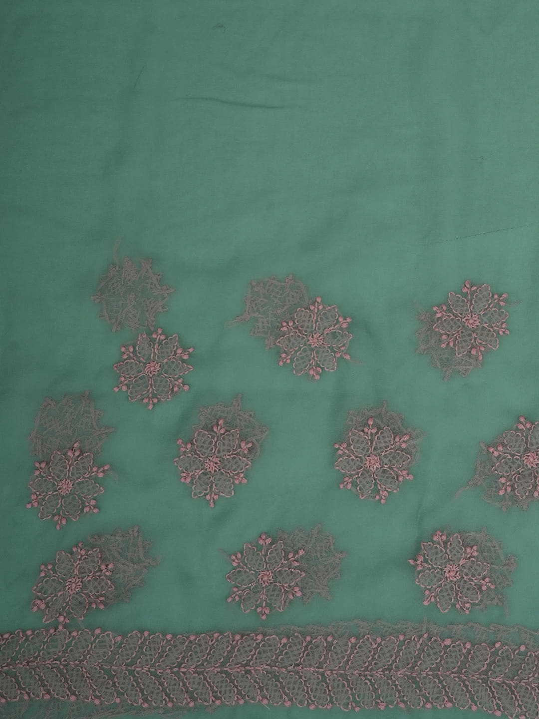 Ada Hand Embroidered Viridian Green Georgette Lucknowi Chikankari Saree With Blouse 01A703199