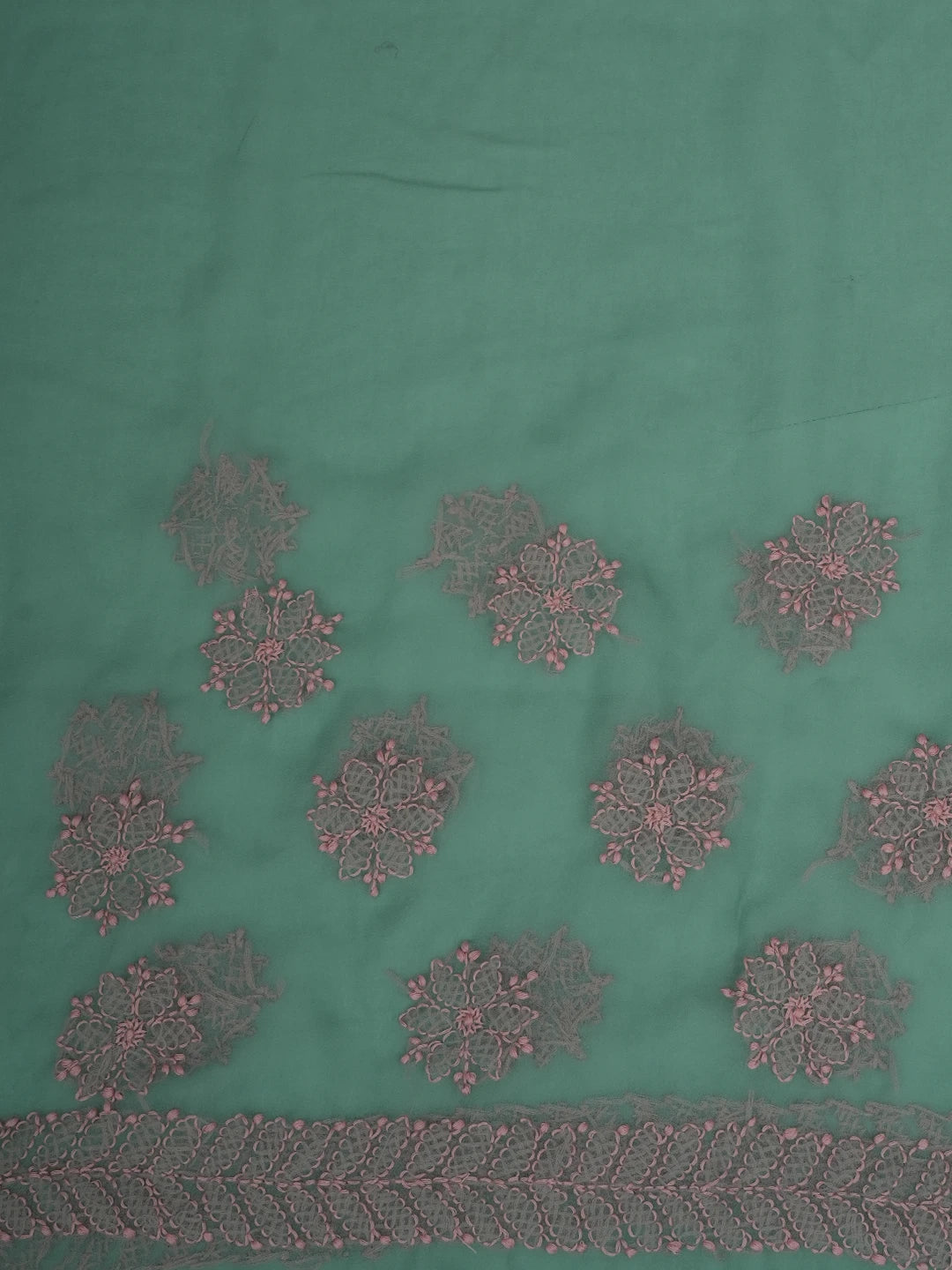 Ada Hand Embroidered Viridian Green Georgette Lucknowi Chikankari Saree With Blouse 01A703199