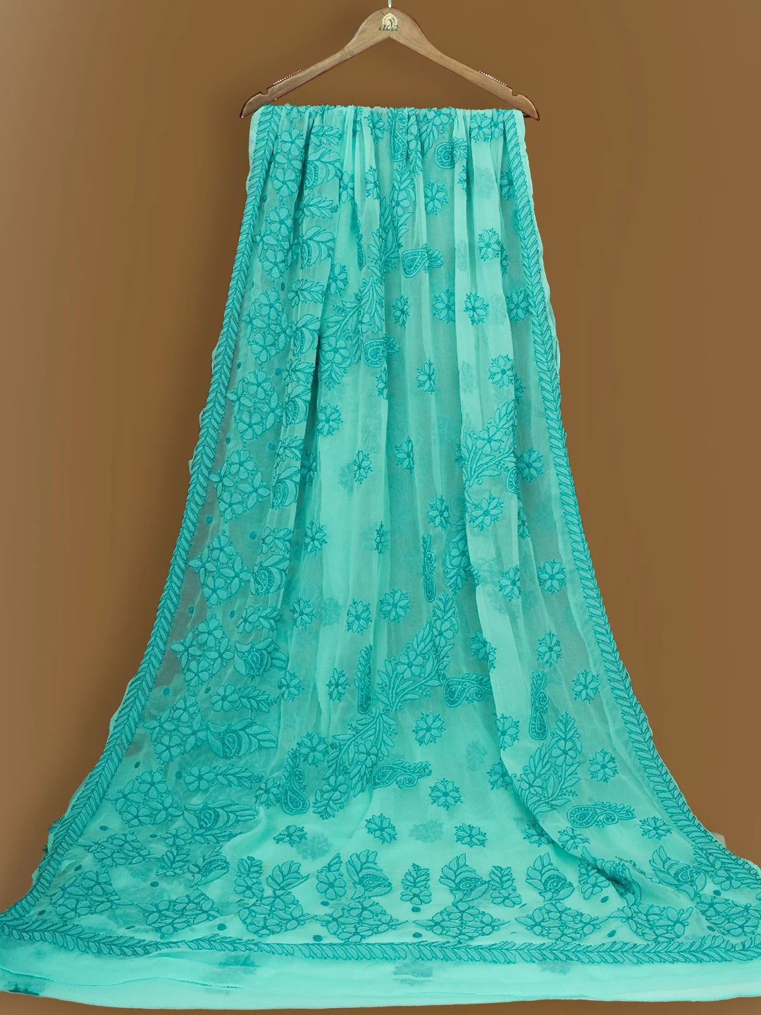 Ada Hand Embroidered Cerulean Blue Georgette Lucknowi Chikankari Saree With Blouse 01A703203
