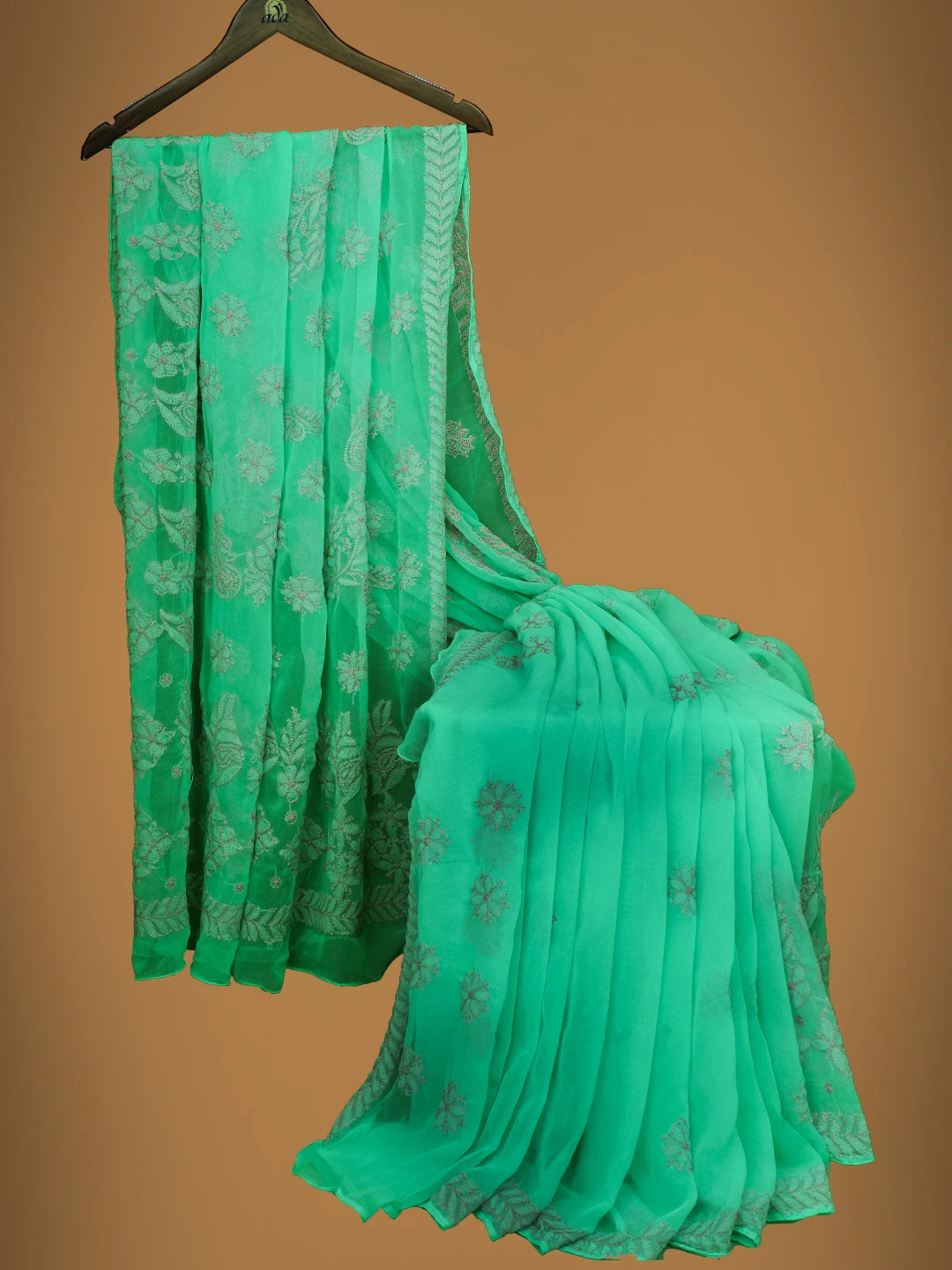 Ada Hand Embroidered Sea Green Georgette Lucknowi Chikankari Saree With Blouse 01A703197