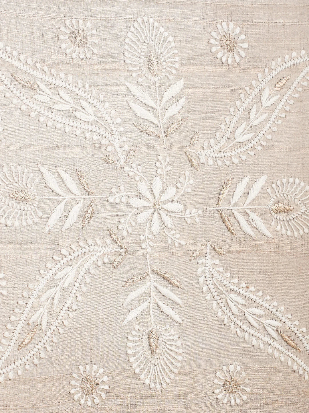Ada Hand Embroidered Fawn Silk Lucknowi Chikankari Tray With Zari Work 01A689307