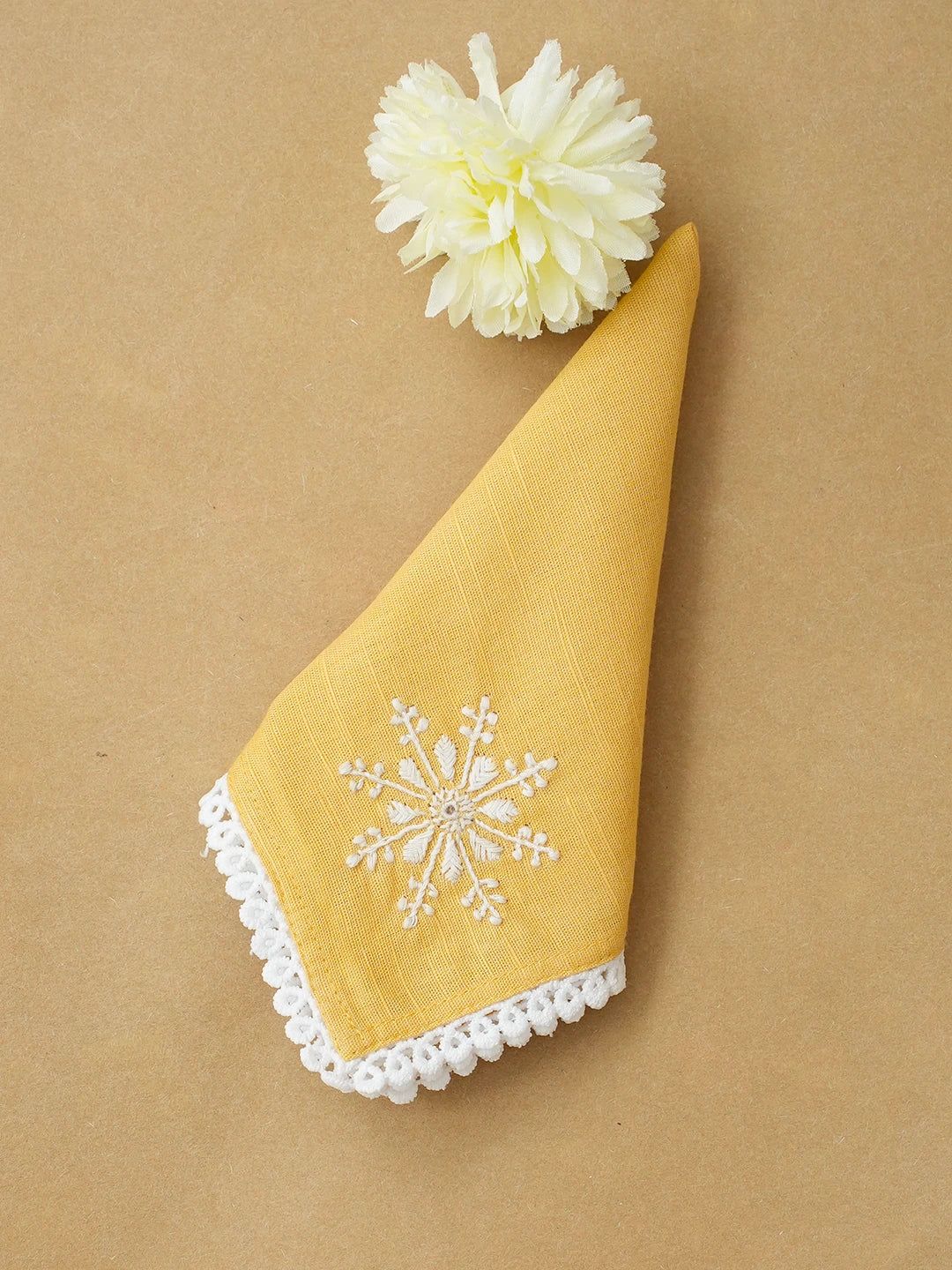 Ada Hand Embroidered Beige Cotton Lucknowi Chikan Napkin 01A696825