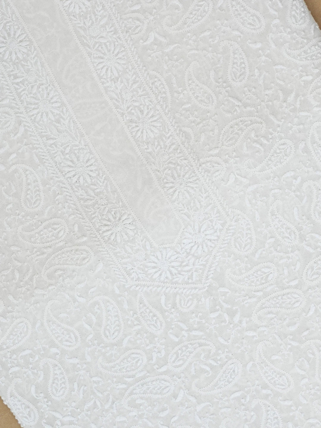 Ada Hand Embroidered Oyster White Pure Georgette Lucknowi Chikankari Unstitched Men's Kurta Piece A578476