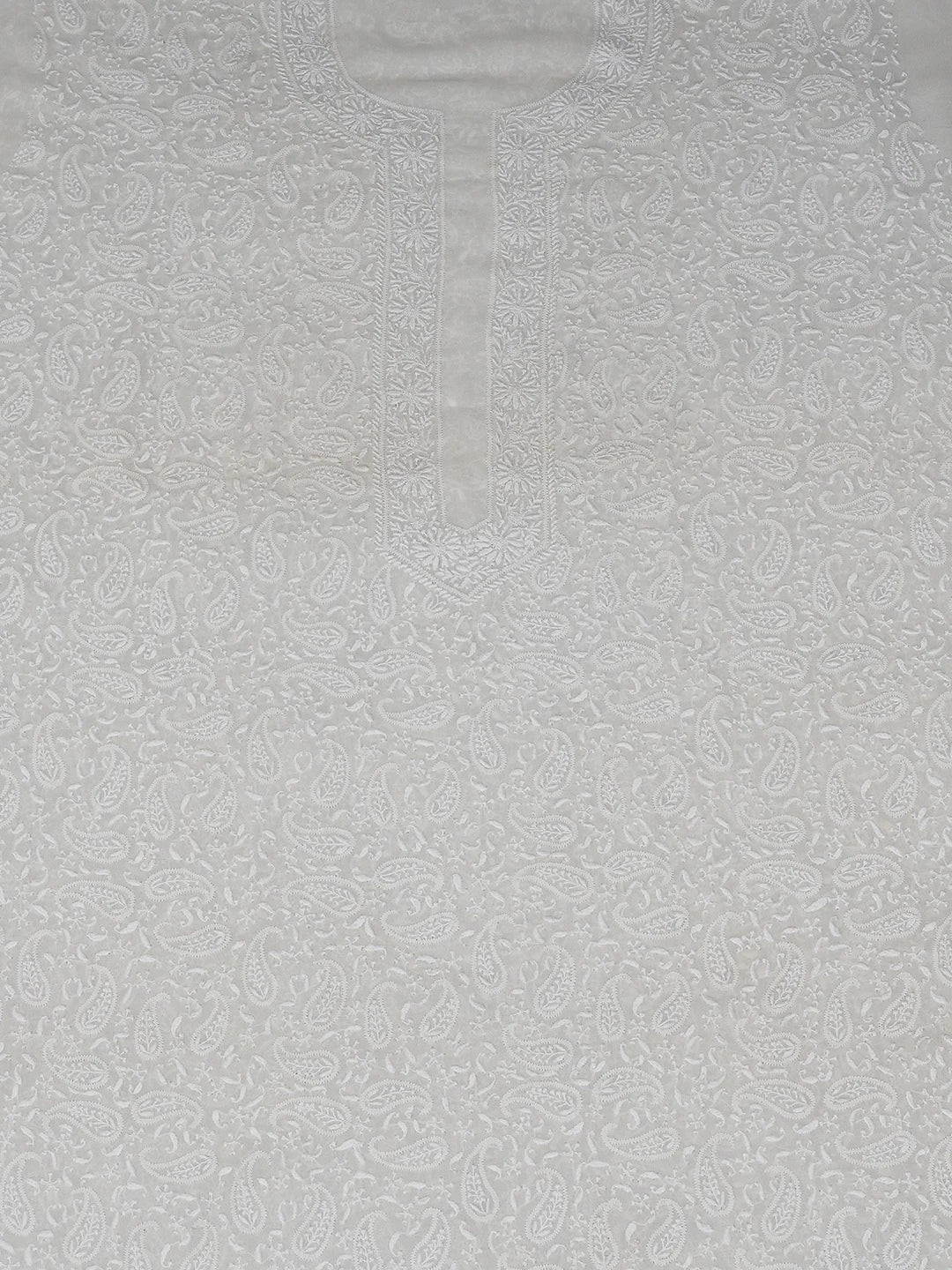 Ada Hand Embroidered Oyster White Pure Georgette Lucknowi Chikankari Unstitched Men's Kurta Piece A578476