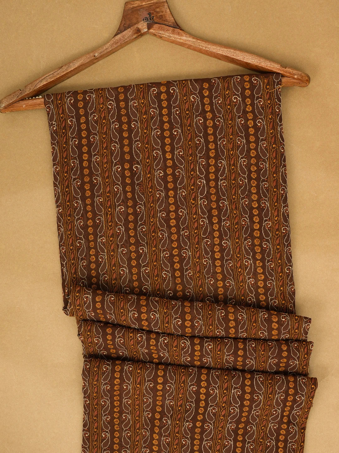 Ada Hand Embroidered Walnut Brown Pure Georgette Lucknowi Chikankari Unstitched Men's Kurta Piece With Zari Work A180492