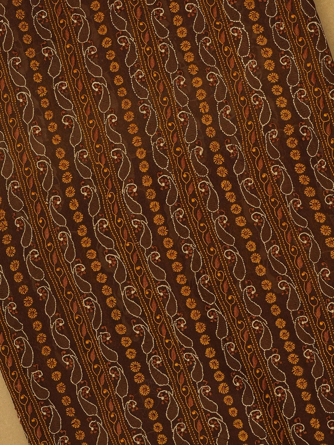 Ada Hand Embroidered Walnut Brown Pure Georgette Lucknowi Chikankari Unstitched Men's Kurta Piece With Zari Work A180492
