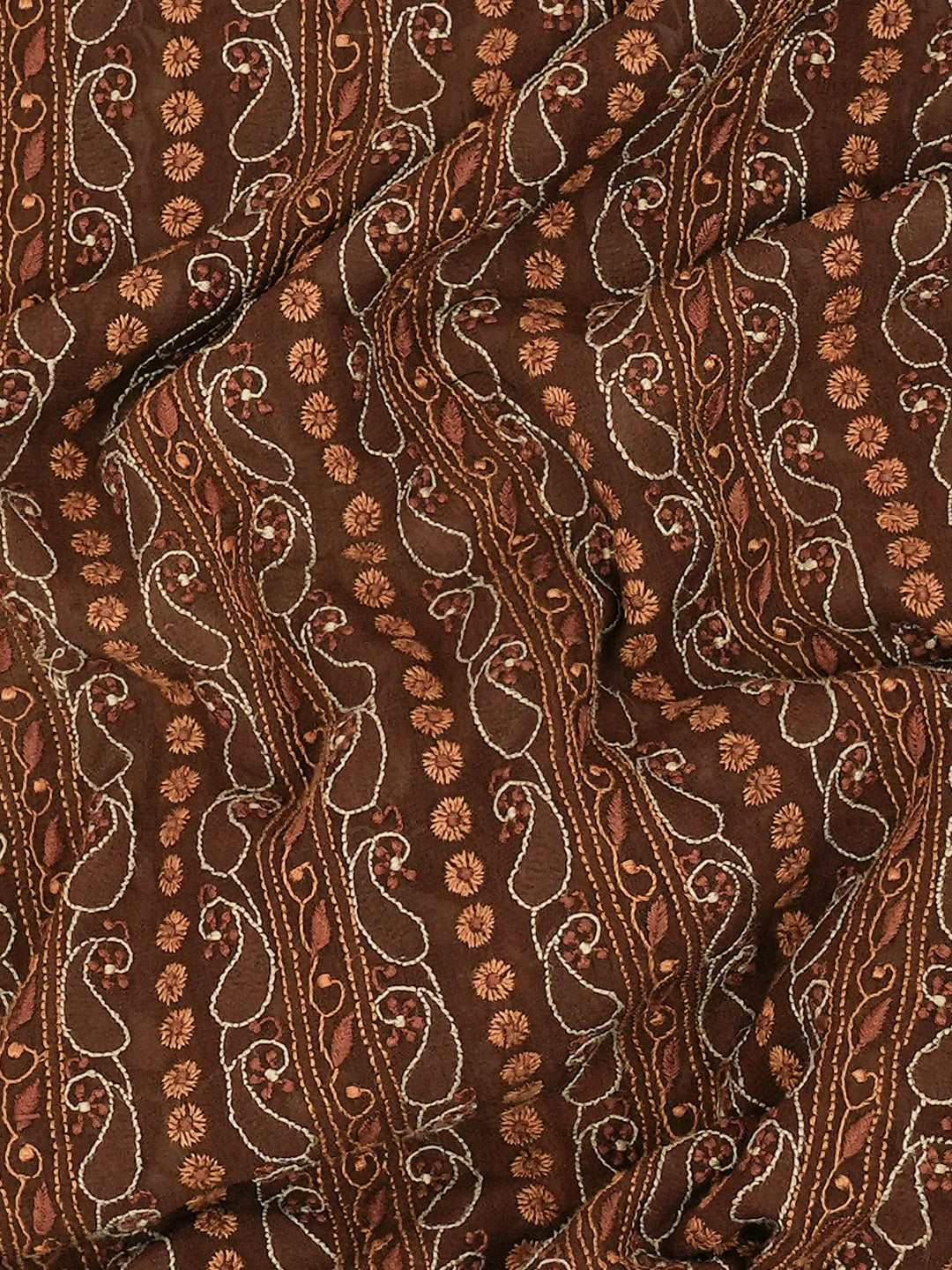 Ada Hand Embroidered Walnut Brown Pure Georgette Lucknowi Chikankari Unstitched Men's Kurta Piece With Zari Work A180492