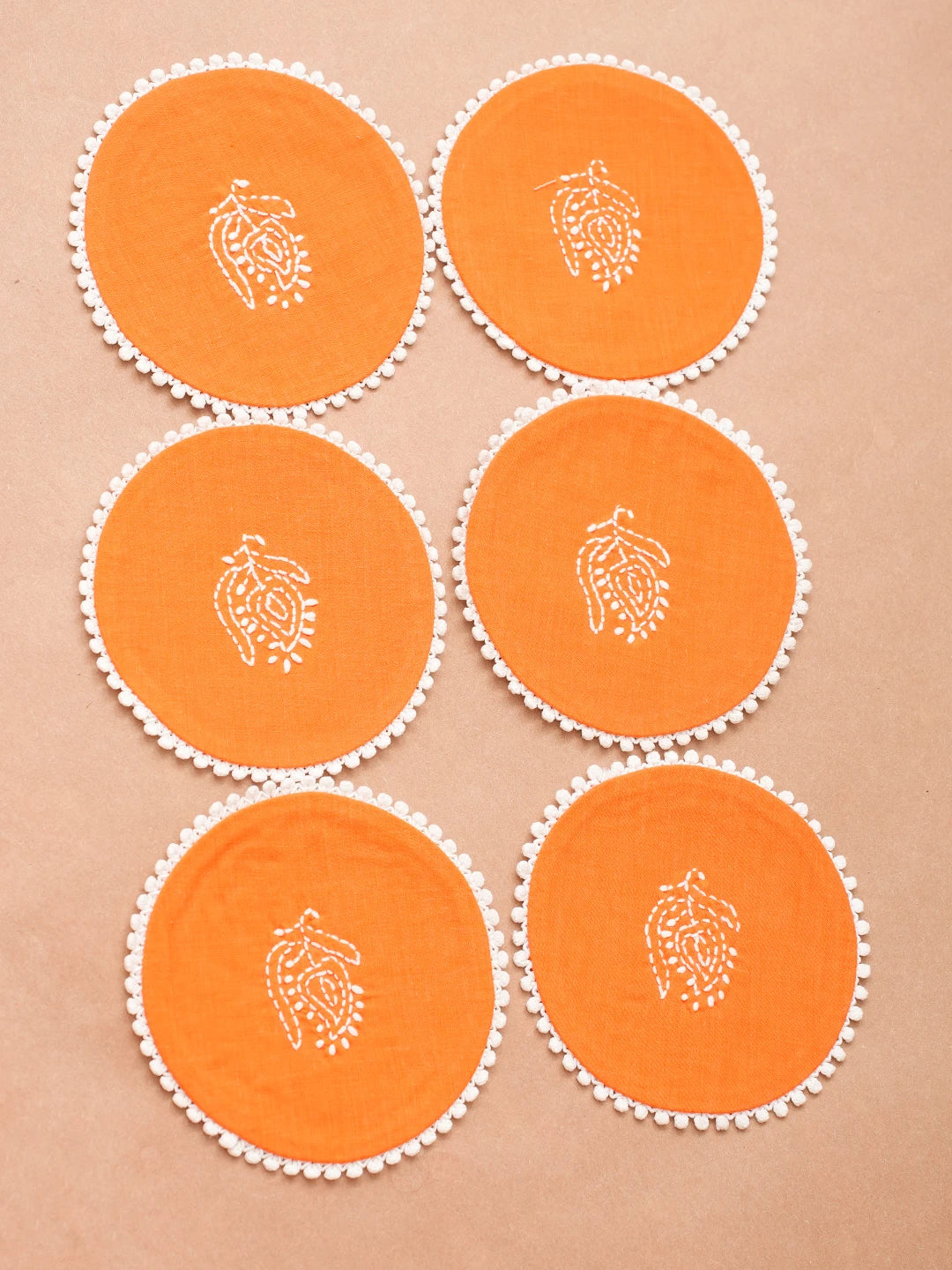 Ada Hand Embroidered Mustard Cotton Lucknowi Chikankari Coaster 01A685581