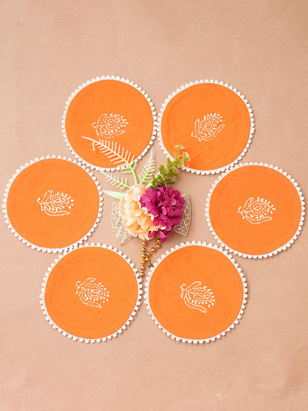 Ada Hand Embroidered Mustard Cotton Lucknowi Chikankari Coaster 01A685581
