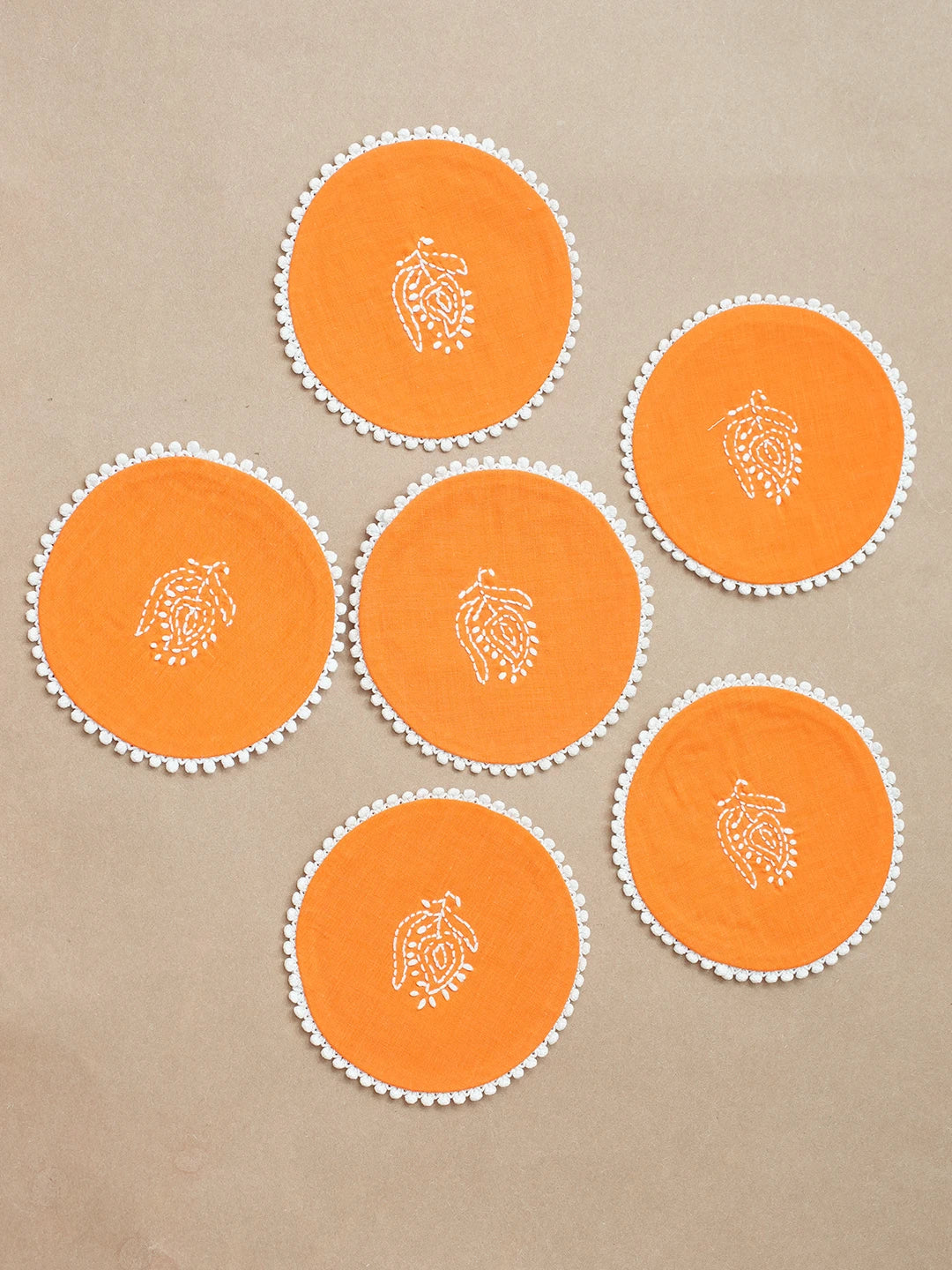 Ada Hand Embroidered Mustard Cotton Lucknowi Chikankari Coaster 01A685581