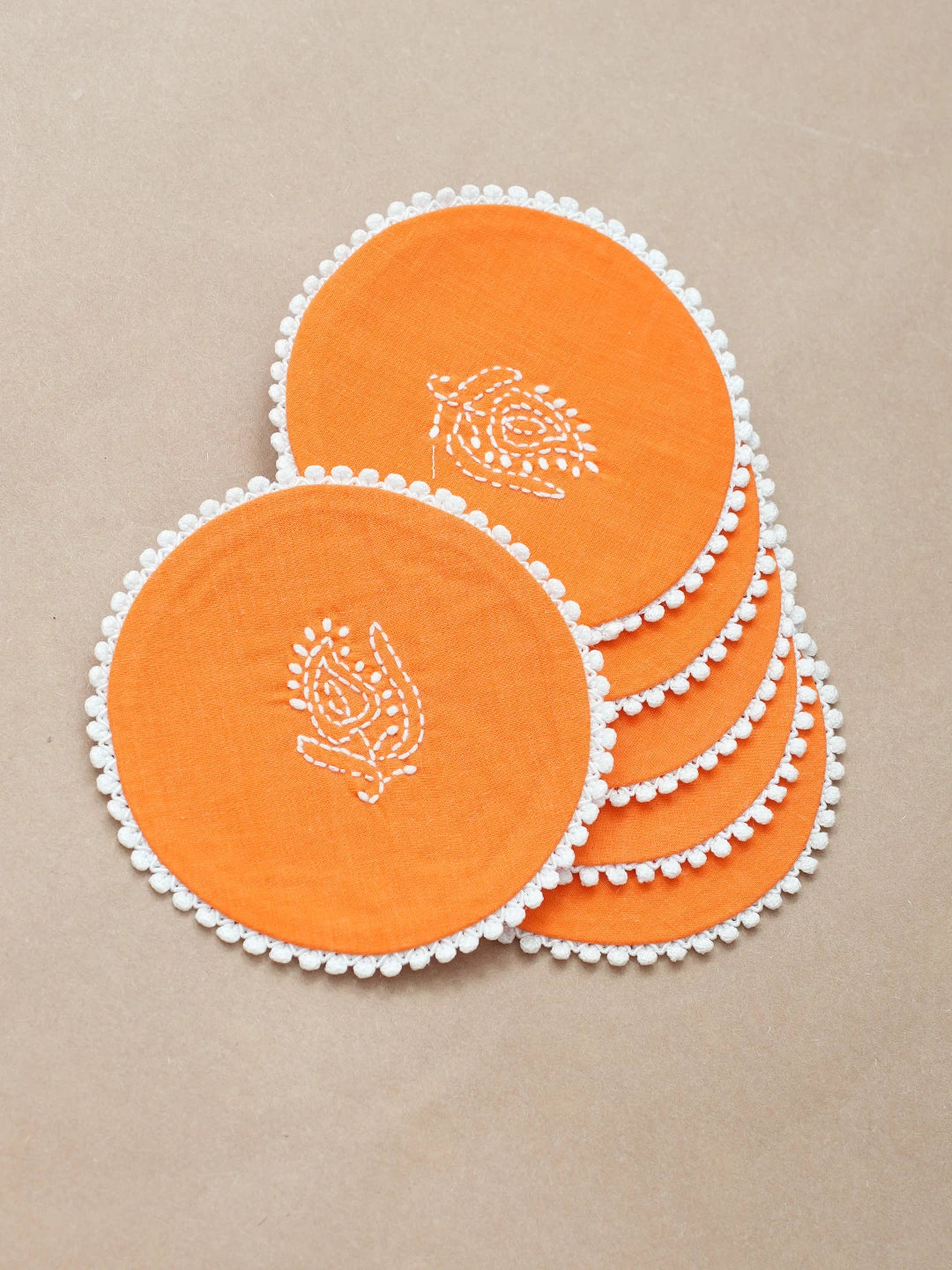Ada Hand Embroidered Mustard Cotton Lucknowi Chikankari Coaster 01A685581