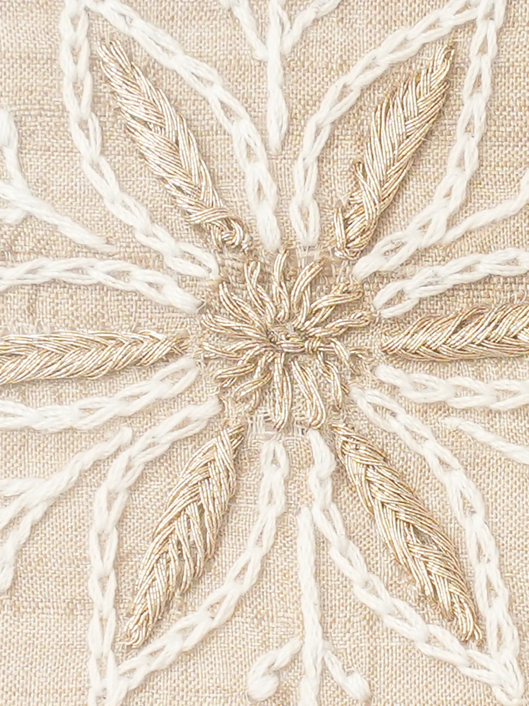 Ada Hand Embroidered Fawn Silk Lucknowi Chikankari Coaster With Zari Work 01A701194