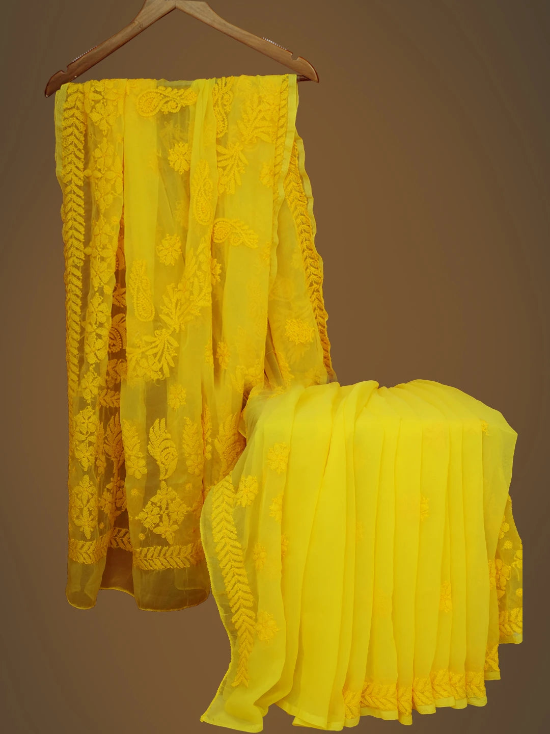 Ada Hand Embroidered Yelllow Georgette Lucknowi Chikankari Saree With Blouse 01A703204