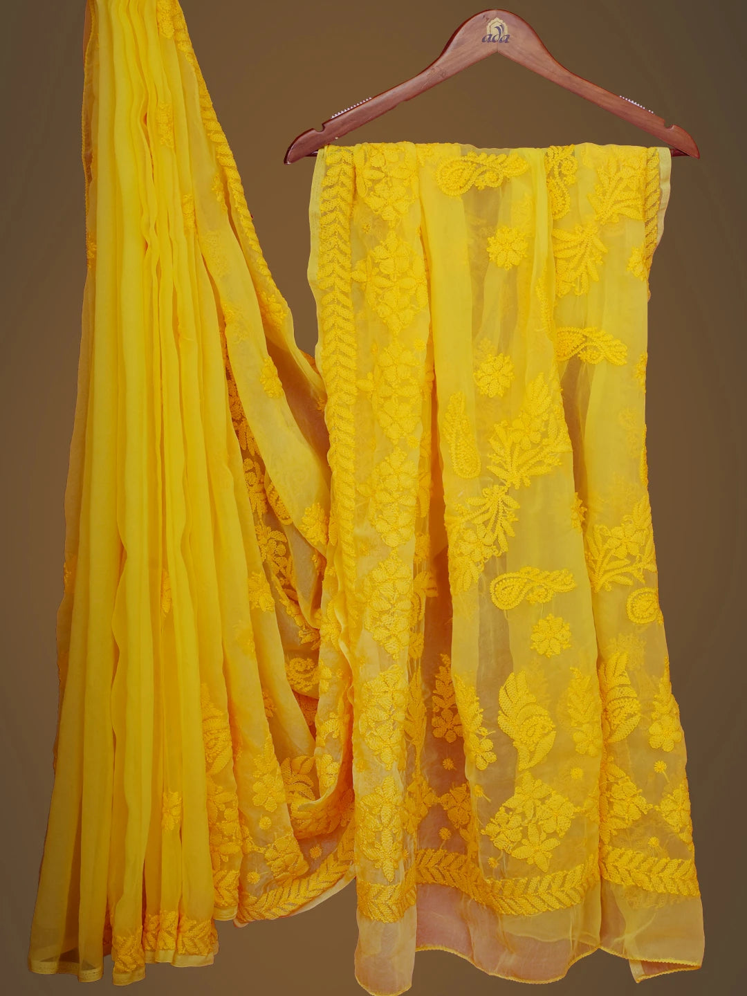 Ada Hand Embroidered Yelllow Georgette Lucknowi Chikankari Saree With Blouse 01A703204