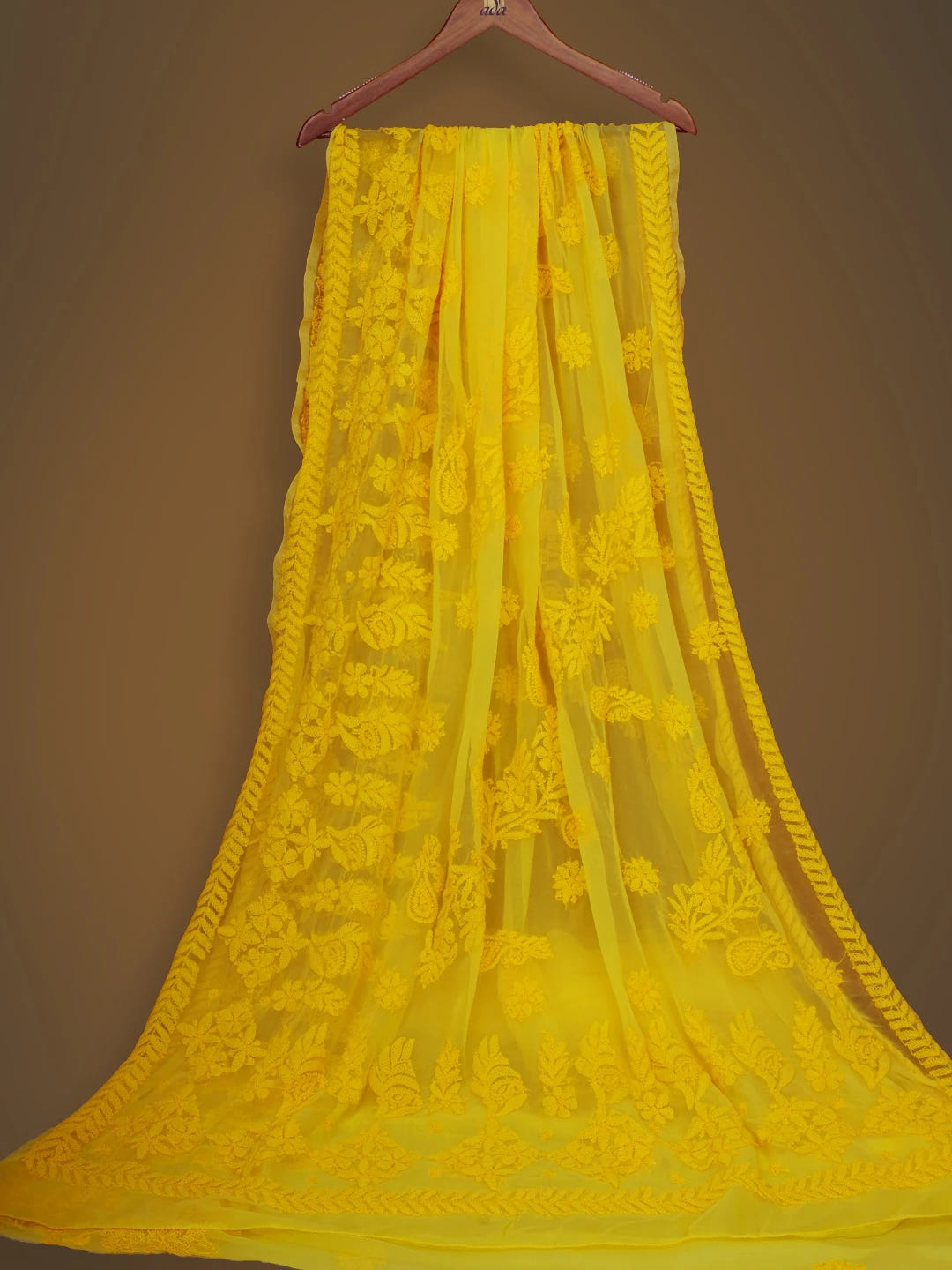 Ada Hand Embroidered Yelllow Georgette Lucknowi Chikankari Saree With Blouse 01A703204