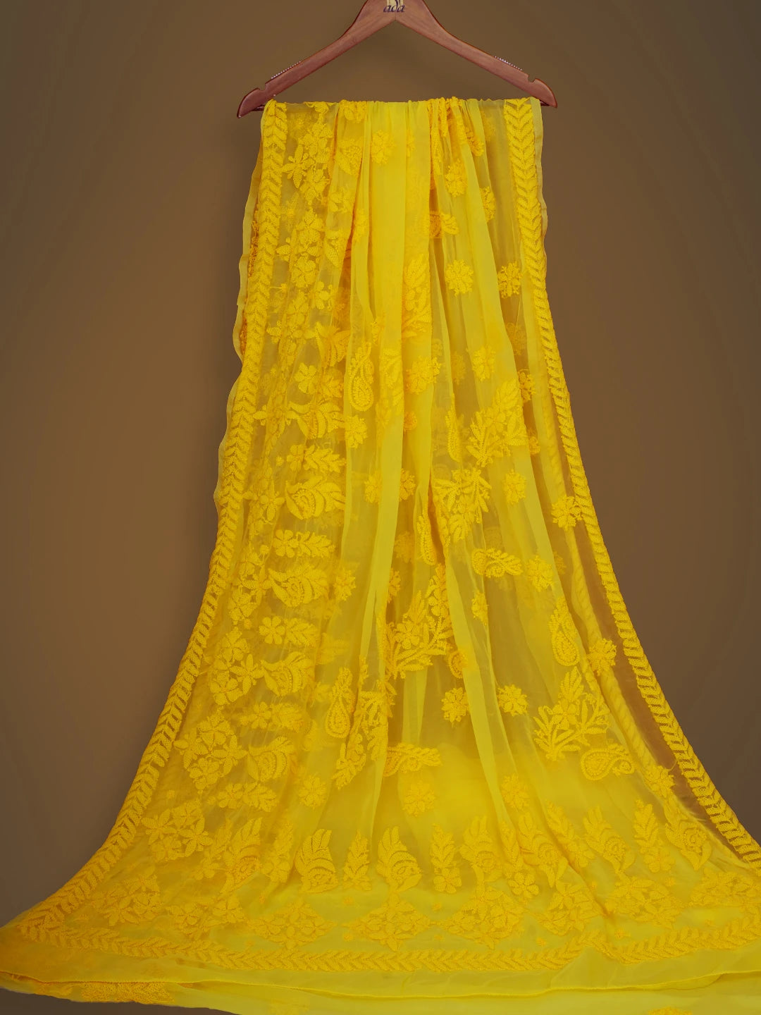 Ada Hand Embroidered Yelllow Georgette Lucknowi Chikankari Saree With Blouse 01A703204