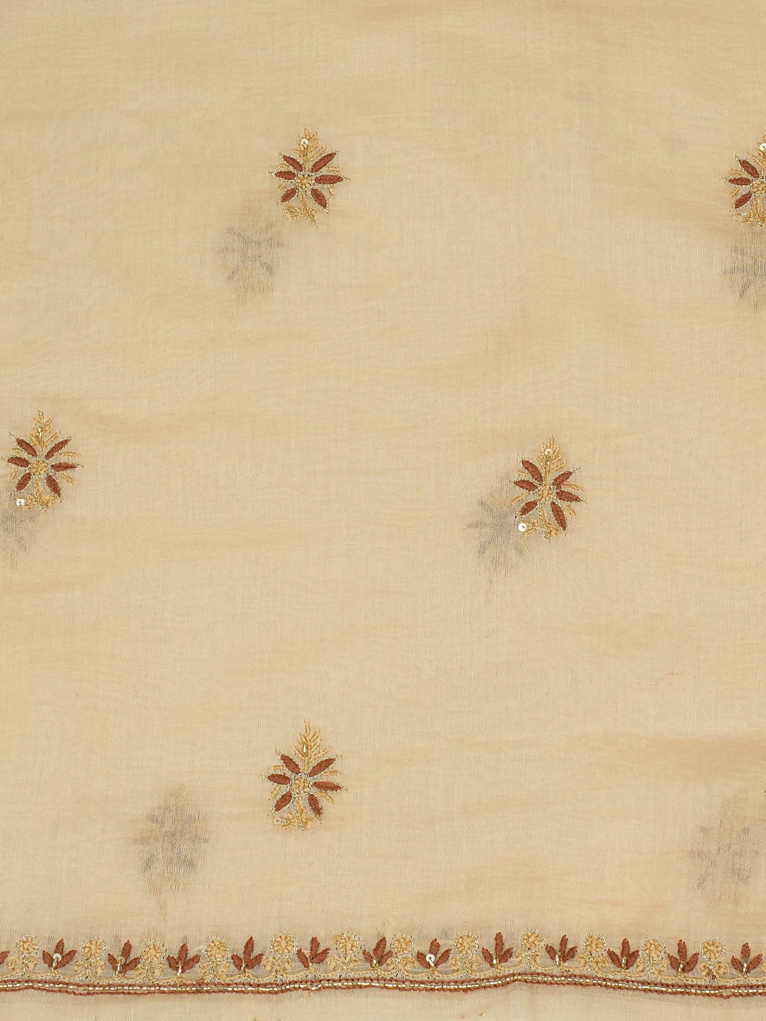 Ada Hand Embroidered Fawn Chanderi Lucknowi Chikankari Unstitched Kurta Dupatta Set With Cutdana Work 01A682709