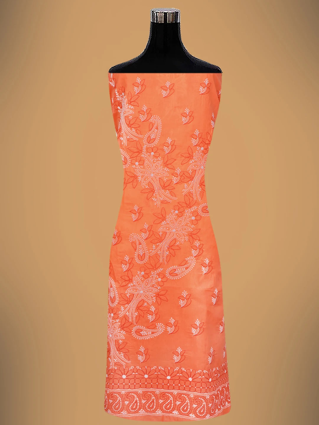 Ada Hand Embroidered Georgia Peach Cotton Lucknowi Chikankari Unstitched Suit Piece 01A705366