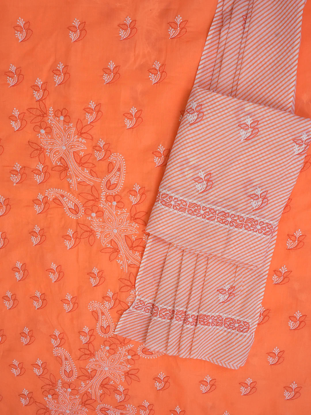 Ada Hand Embroidered Georgia Peach Cotton Lucknowi Chikankari Unstitched Suit Piece 01A705366