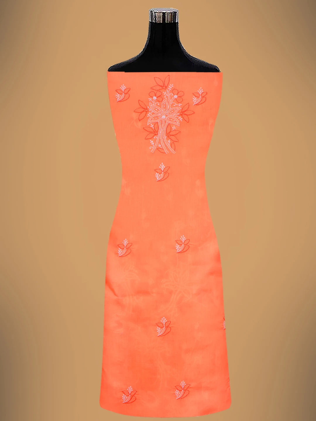 Ada Hand Embroidered Georgia Peach Cotton Lucknowi Chikankari Unstitched Suit Piece 01A705366