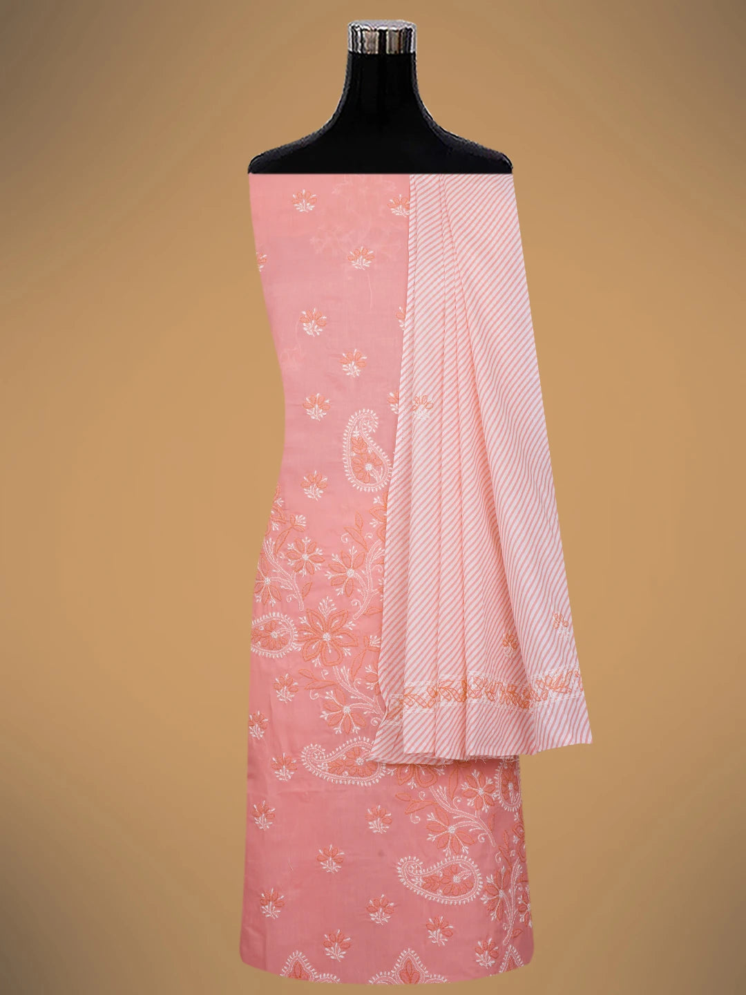 Ada Hand Embroidered Pink Cotton Lucknowi Chikankari Unstitched Suit Piece 01A705367