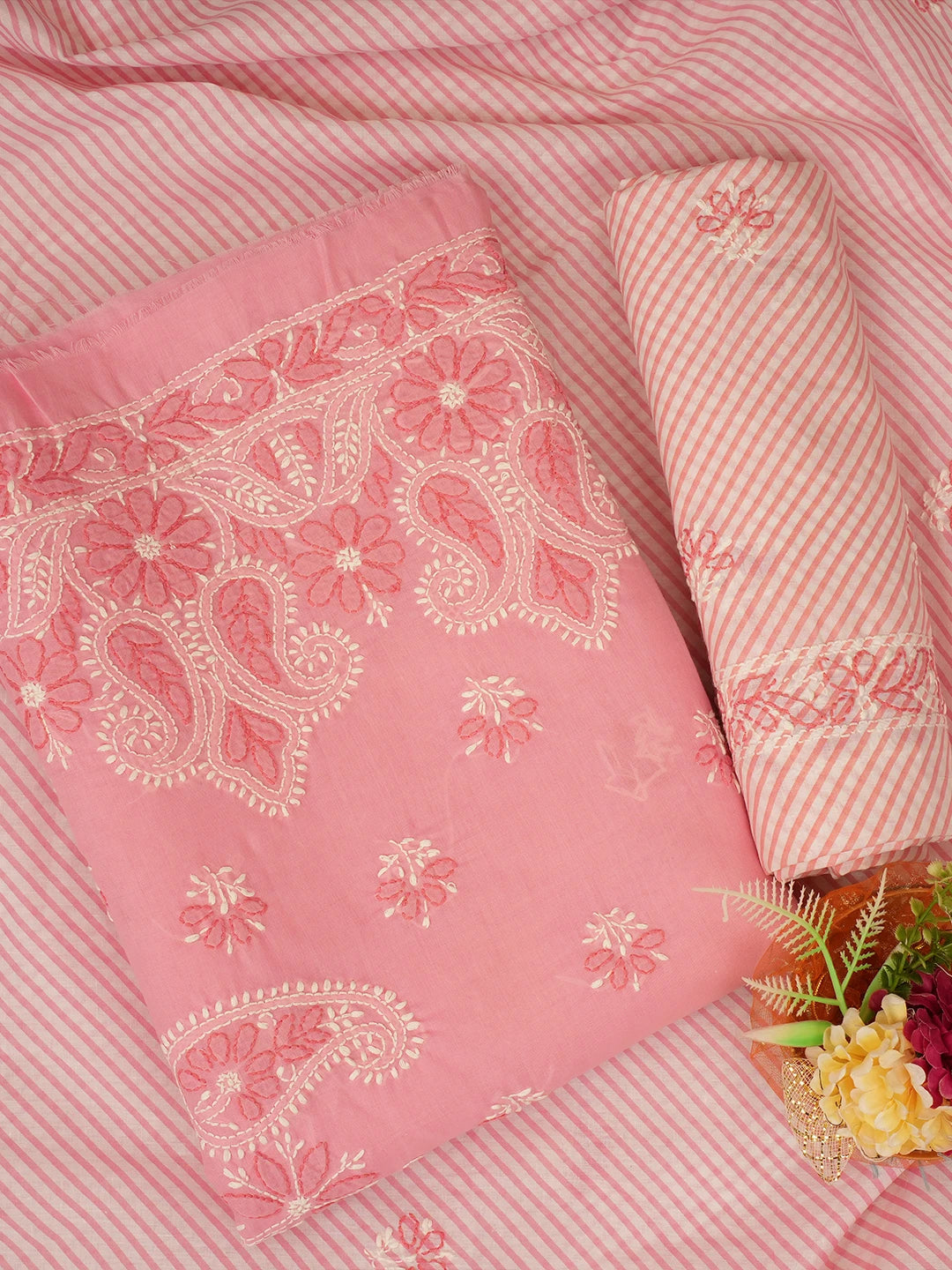 Ada Hand Embroidered Pink Cotton Lucknowi Chikankari Unstitched Suit Piece 01A705367