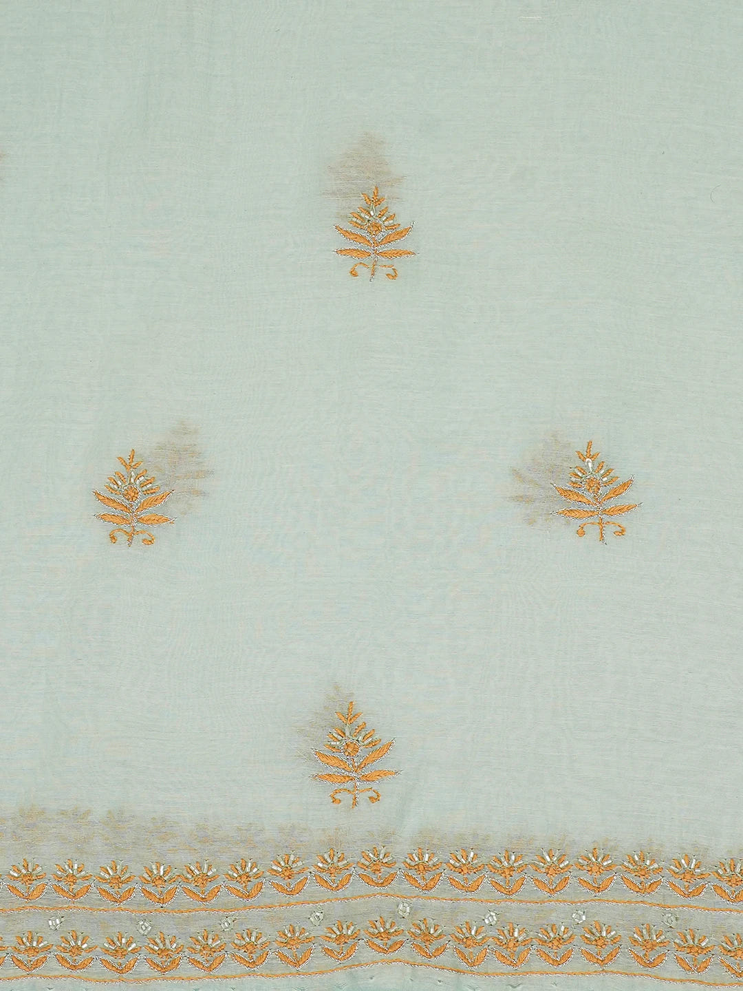 Ada Hand Embroidered Sea Green Chanderi Lucknowi Chikankari Unstitched Kurta Dupatta Set With Cutdana Work 01A685715