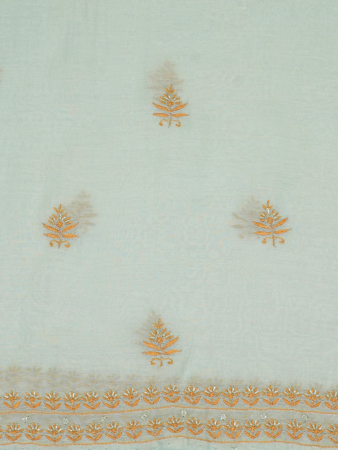 Ada Hand Embroidered Sea Green Chanderi Lucknowi Chikankari Unstitched Kurta Dupatta Set With Cutdana Work 01A685715