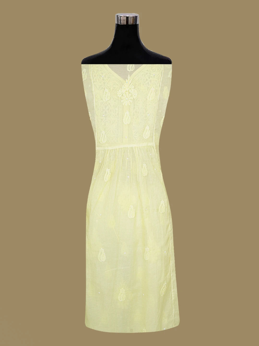 Ada Hand Embroidered Lemon Chanderi Lucknowi Chikankari Semi-stitched Kurta Dupatta Set With Sequinned Work 01A699599
