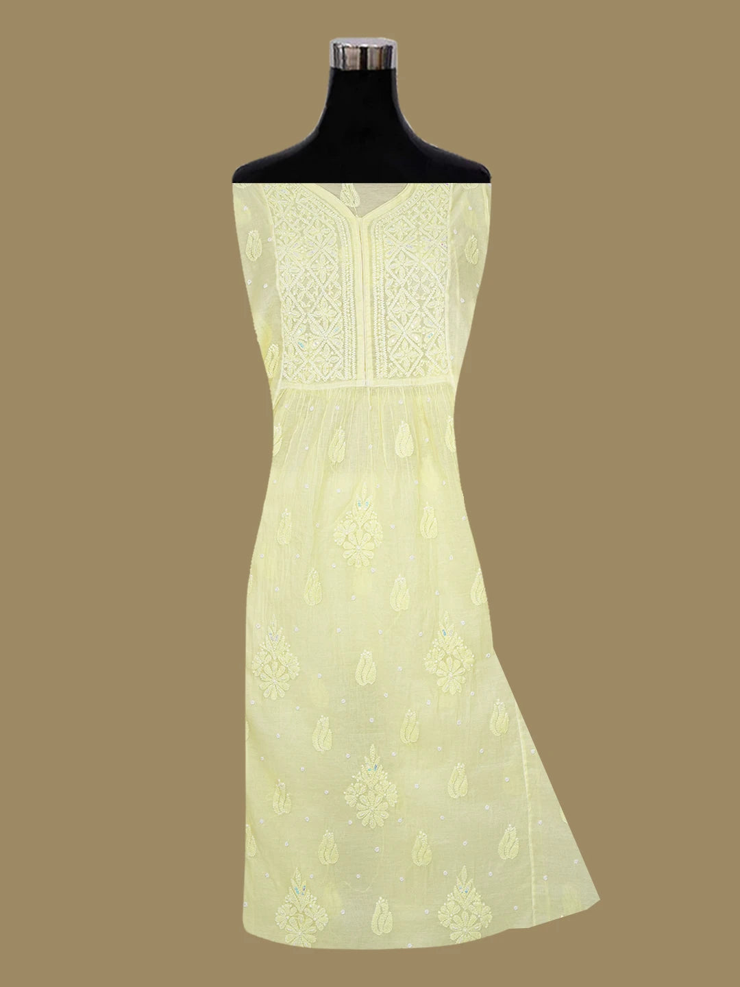 Ada Hand Embroidered Lemon Chanderi Lucknowi Chikankari Semi-stitched Kurta Dupatta Set With Sequinned Work 01A699599