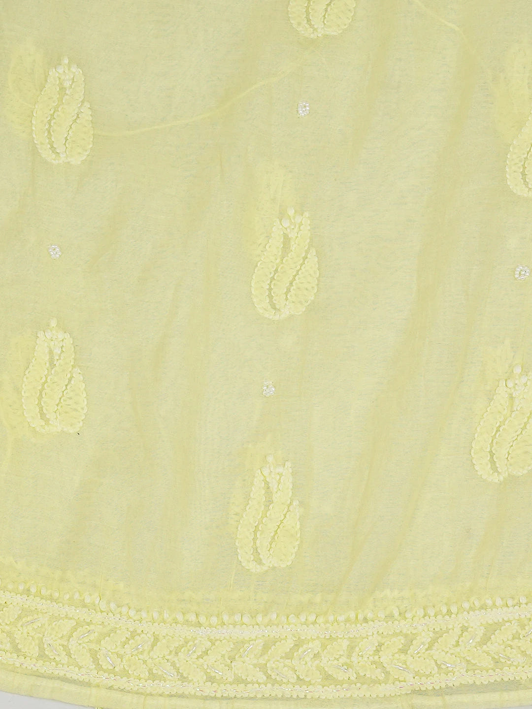 Ada Hand Embroidered Lemon Chanderi Lucknowi Chikankari Semi-stitched Kurta Dupatta Set With Sequinned Work 01A699599