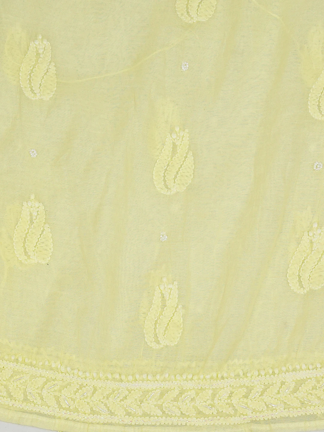 Ada Hand Embroidered Lemon Chanderi Lucknowi Chikankari Semi-stitched Kurta Dupatta Set With Sequinned Work 01A699599