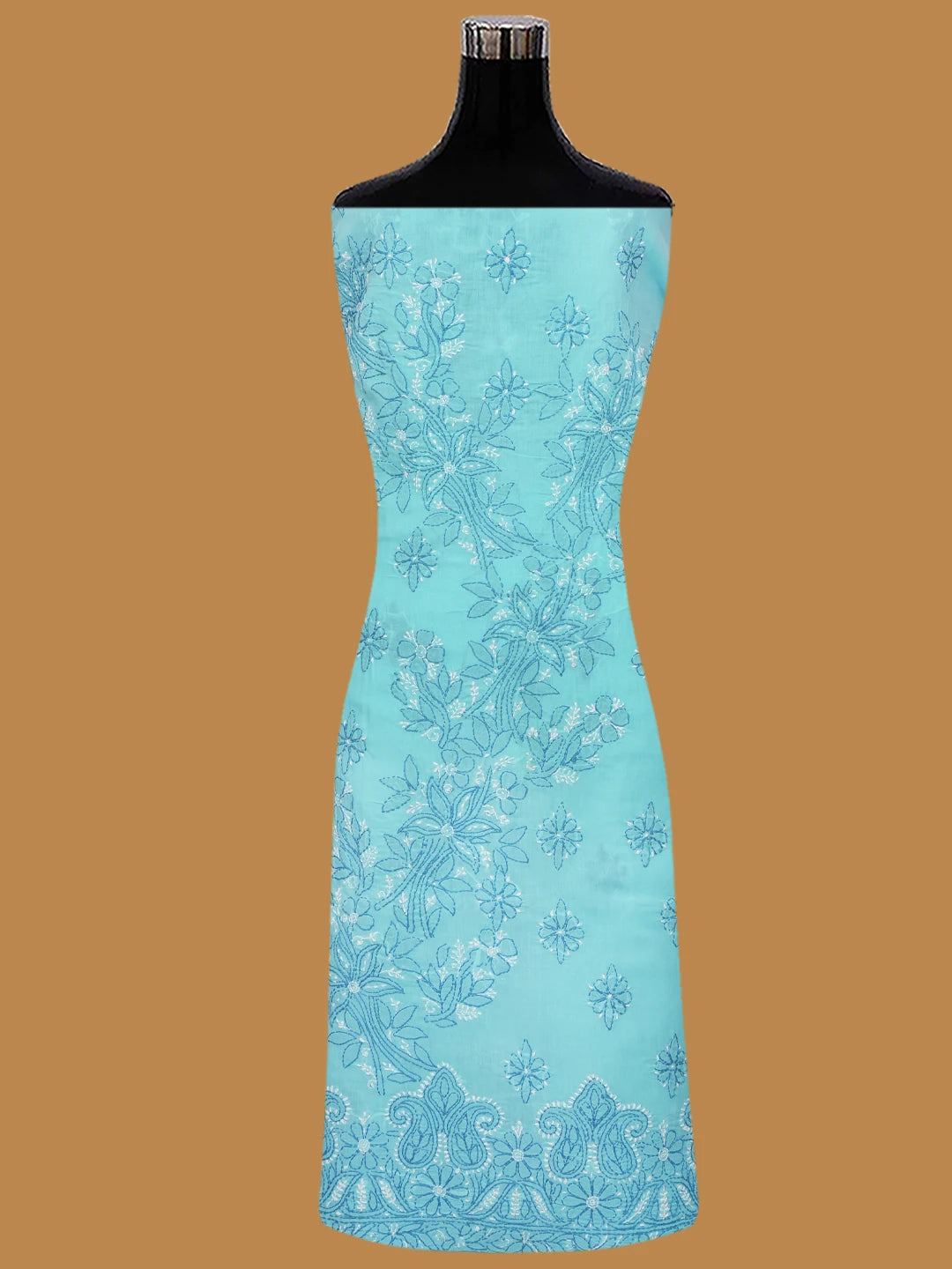 Ada Hand Embroidered Blue Cotton Lucknowi Chikankari Unstitched Suit Piece 01A705361