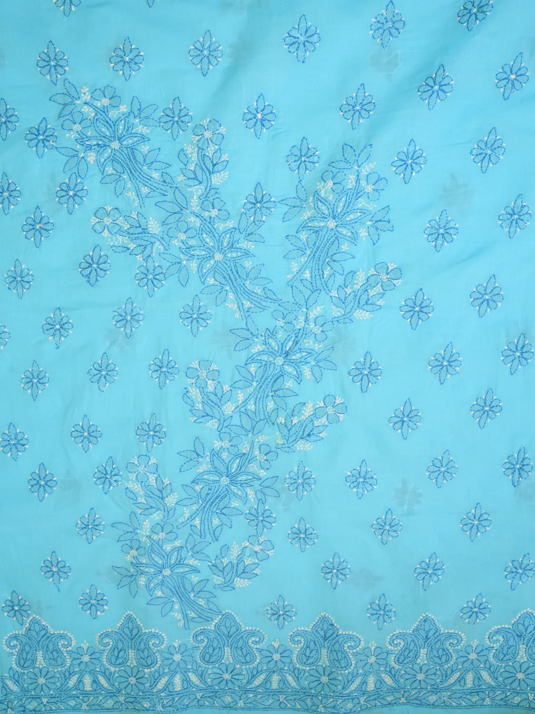 Ada Hand Embroidered Blue Cotton Lucknowi Chikankari Unstitched Suit Piece 01A705361