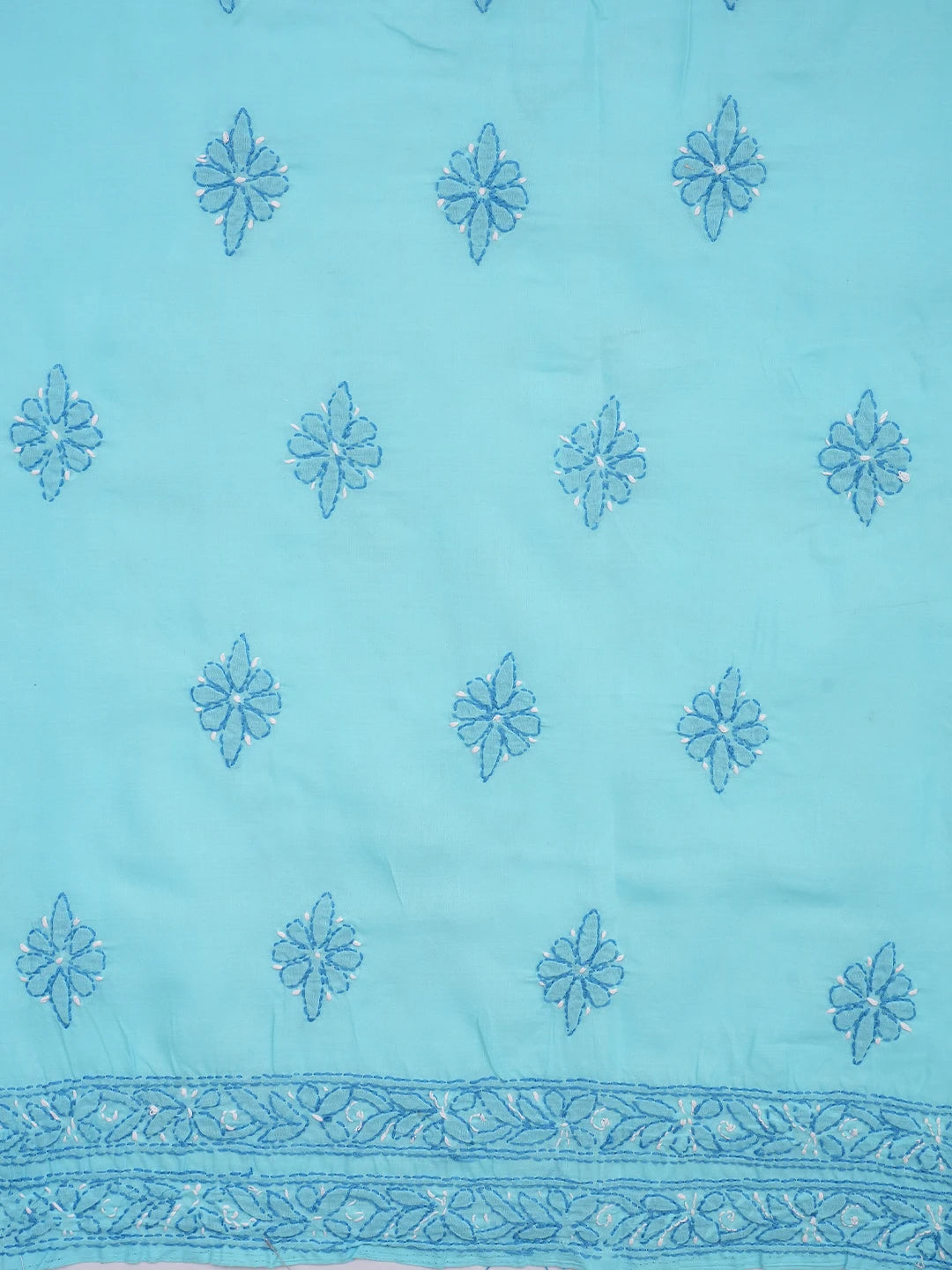 Ada Hand Embroidered Blue Cotton Lucknowi Chikankari Unstitched Suit Piece 01A705361
