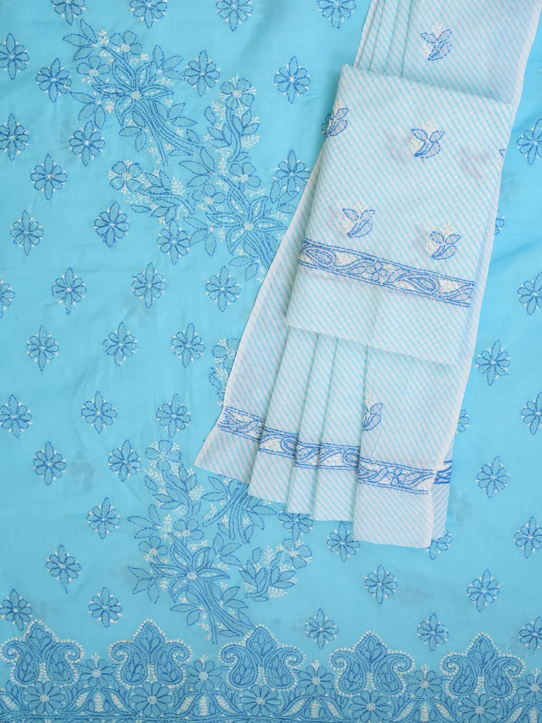 Ada Hand Embroidered Blue Cotton Lucknowi Chikankari Unstitched Suit Piece 01A705361